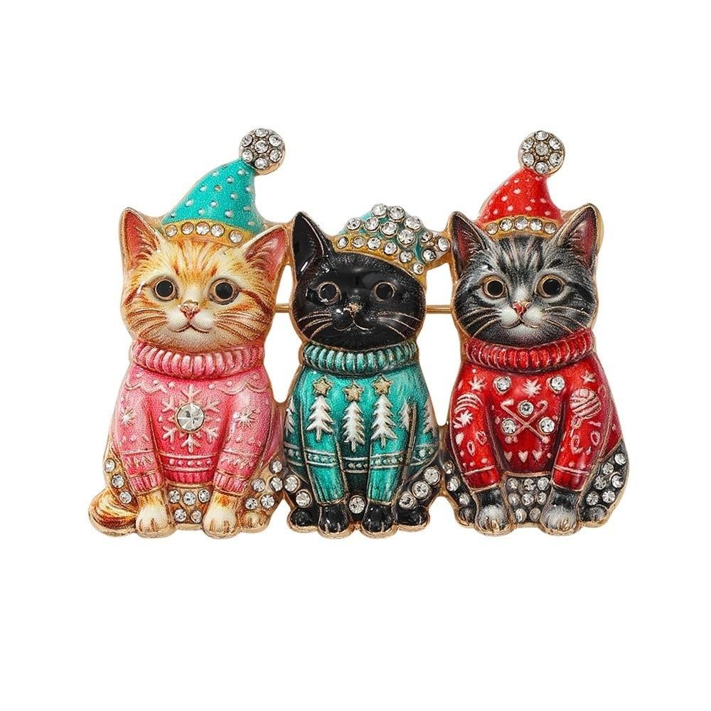 Zinc Zinc Alloy Animal Brooch Rhinestone Cartoon Pin Festive Christmas Cat Brooch Unisex