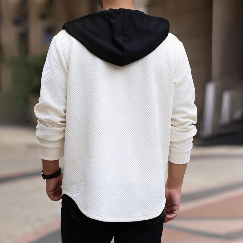 Men's Single Breasted Hooded Outerwear Autumn Long Sleeve Jacket Fashion Pocket Loose Cardigan Coat