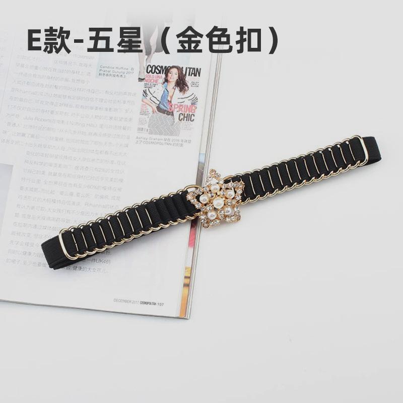Diamond-Encrusted Pearl Elastic Elastic Waist Chain Women'S Dress Belt Black Thin Waist Seal Slim Waist Accessories