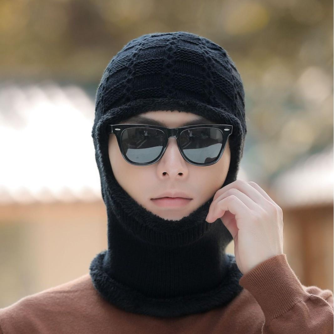 

Бархатная шапка для мужчин Осень и Зима Вязаная шапка Шарф Цельный Защита ушей Шерстяная шапка Шапка average size