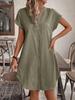 Summer New Solid Color V-Neck Button Loose Casual Dress
