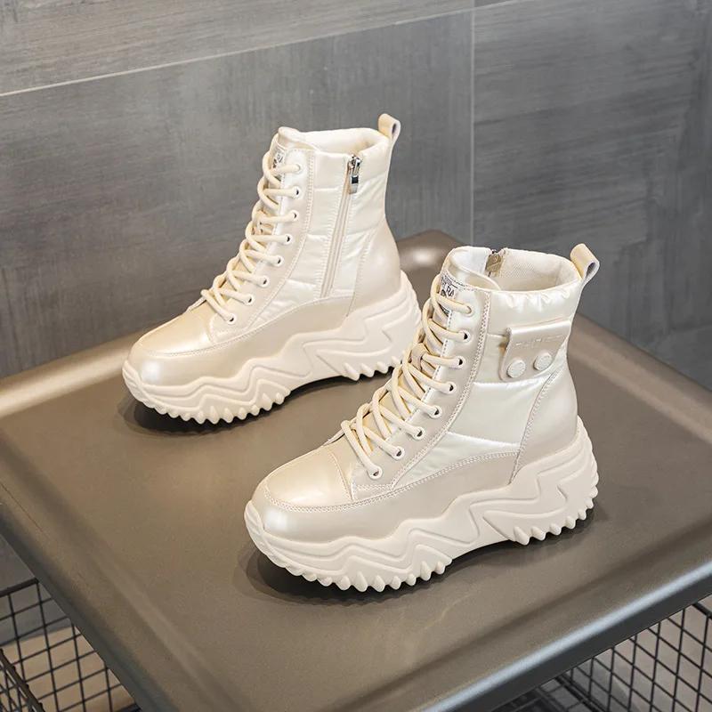 Fashion 7CM New women's inner elevating snow boots with velvet inner high heel leather thick sole winter warm casual women's shoes