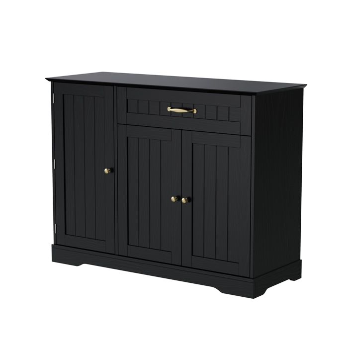 Buffet moderne - MODERNLUXE - 107x40x83.4 cm - 3 portes - 1 tiroir - Étagères réglables - Noir - MDF