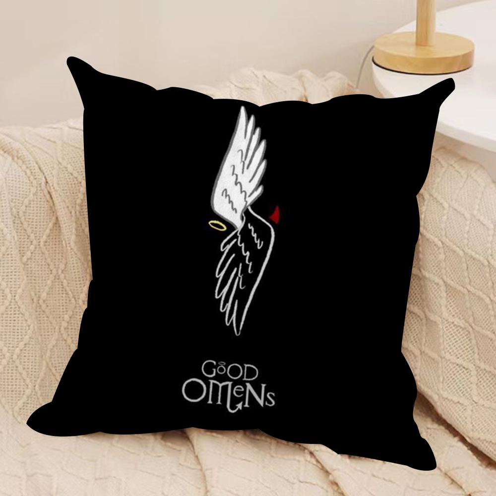 Tv GGood Omens Cushion Cover Silky Short Plush DoubleSided Printed Pillow Case for Sofa All Seasons Home Decor Gift