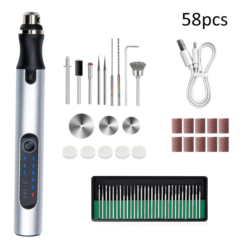 

58/74/83 шт. мини-электрическая гравировальная машина для травления с USB-зарядкой, беспроводные вращающиеся инструменты, гравировальная ручка, режим для ювелирных изделий, металла, дерева