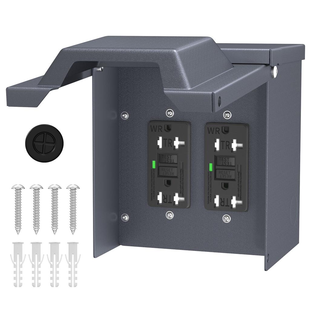 Electrical Outlet Box with Cover Double WRTR GFCI 20AMP Outlets Water Proof 3R Enclosure for Outdoor