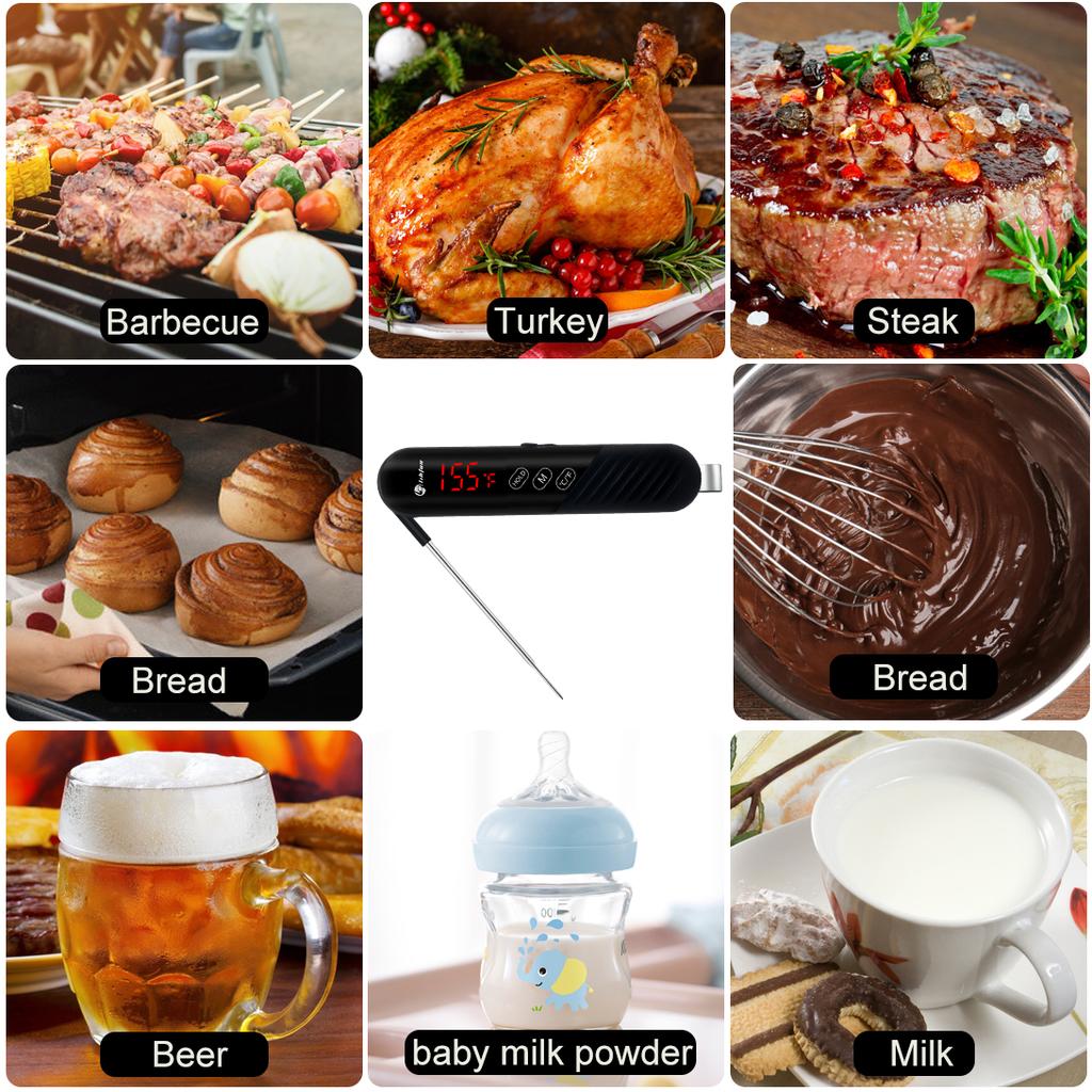 Īpaši - Liela atlaide Virtuves gaļas termometrs Digitāls BBQ ēdiena ūdens piena mērītājs Salokāms cepeškrāsns gatavošanas rīks ar magnētu
