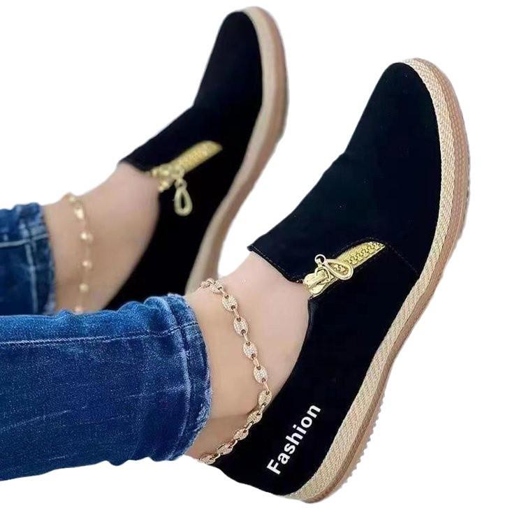 Women's 2024 Spring/Autumn Canvas Platform Sneakers - Solid Color with Large Size Zipper