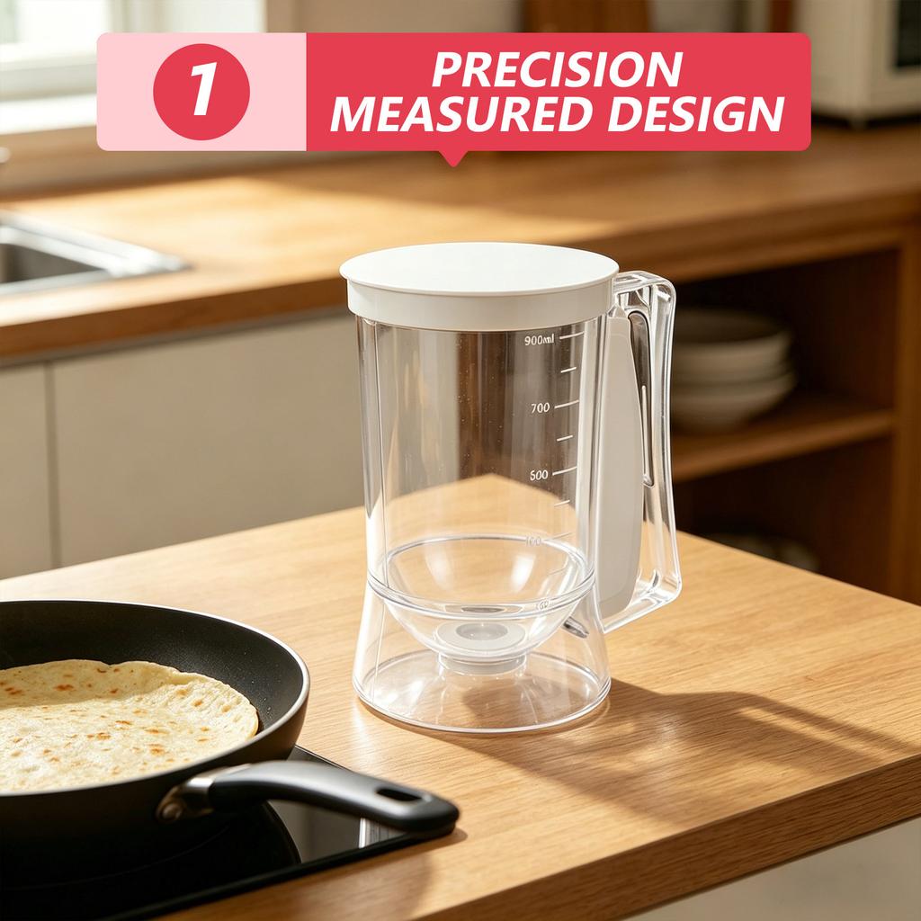 4-Cup Batter Mixing Jug Dispenser with Squeeze Handle Portion Control Non-Drip Pouring for Pancakes Waffles Cupcakes Crepes Mini