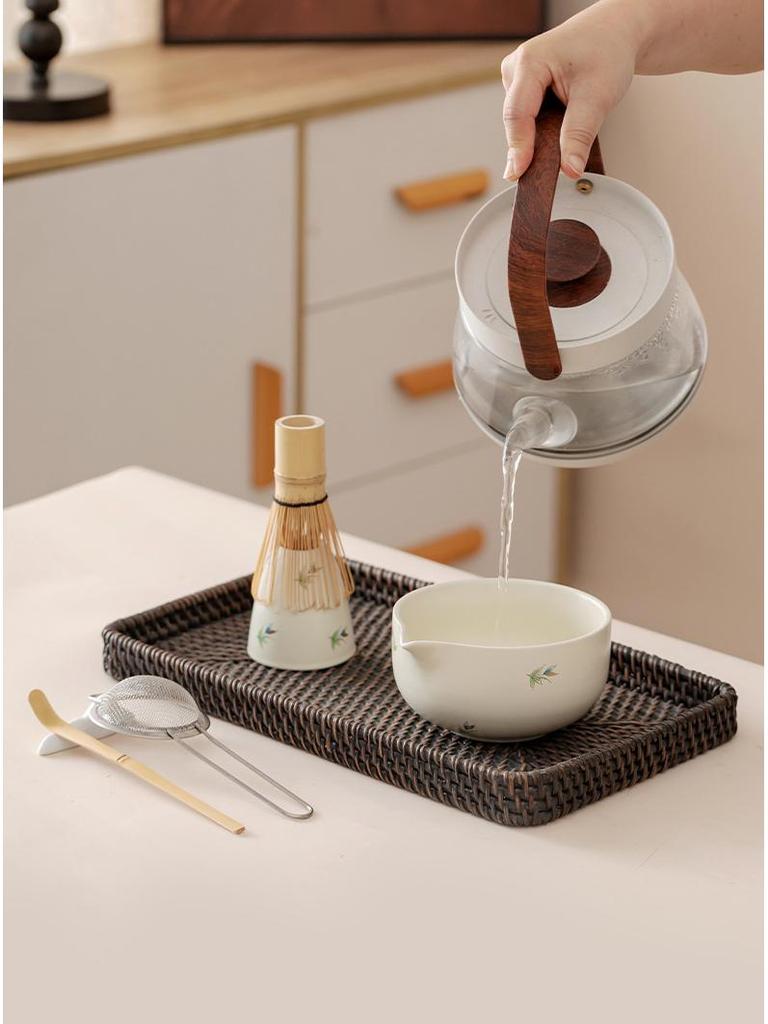 Japanese Forget-Me-Not Ceramic Matcha Bowl Set with Whisk & Spoon - Inspired by Song Dynasty