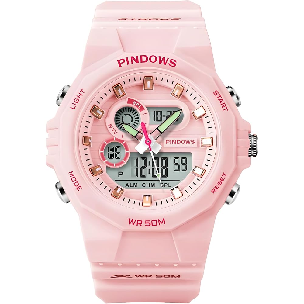 Candycan Kids Digital Watch Waterproof Multi-Function Outdoor Alert Date Day Display LED Analog Pink
