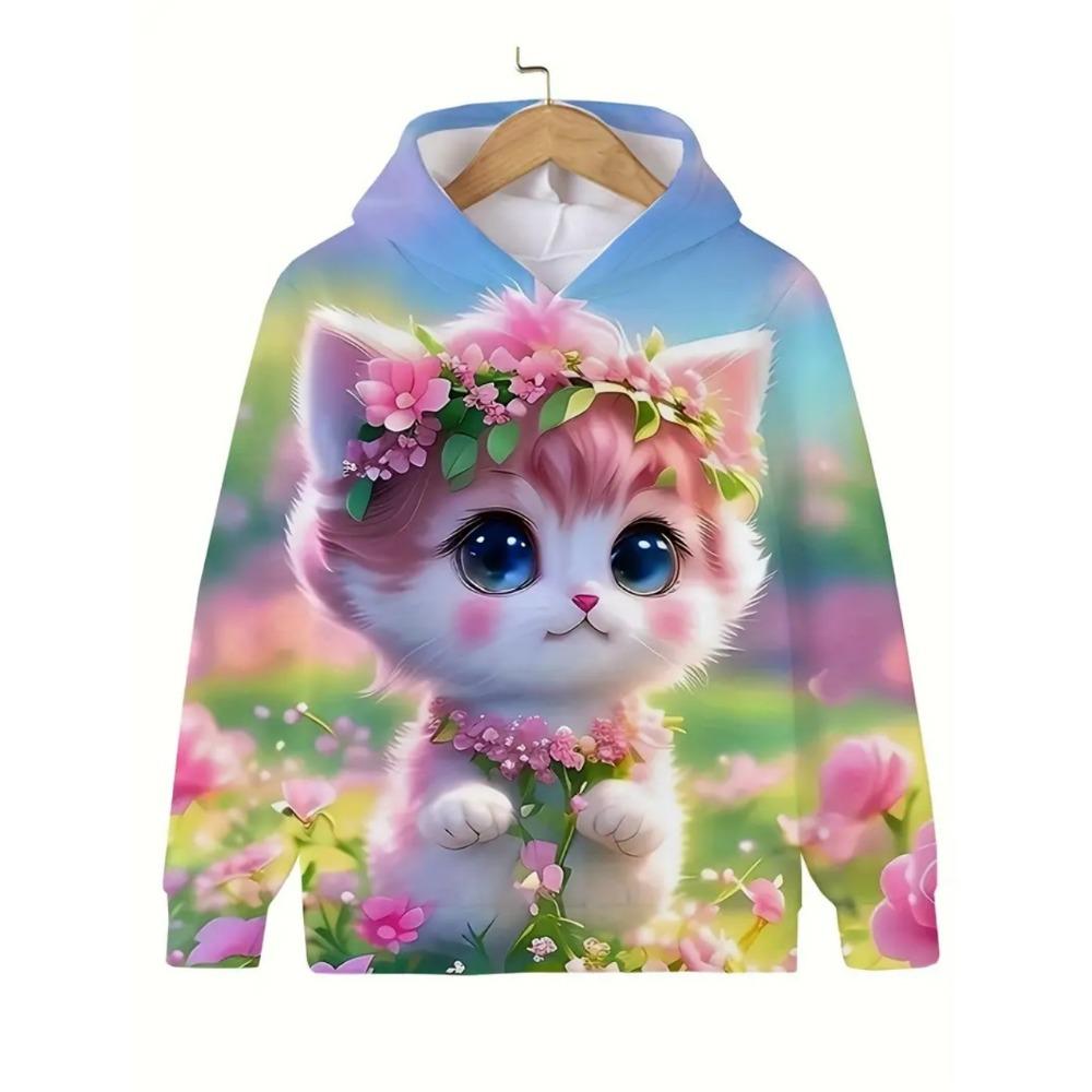 Kinderbekleidung Mädchenkleidung Kawaii Katze Langarm Kapuzenpullover Lässige Kinderkleidung Herbst Pullover Mädchen Sweatshirt Outdoor Oberteile