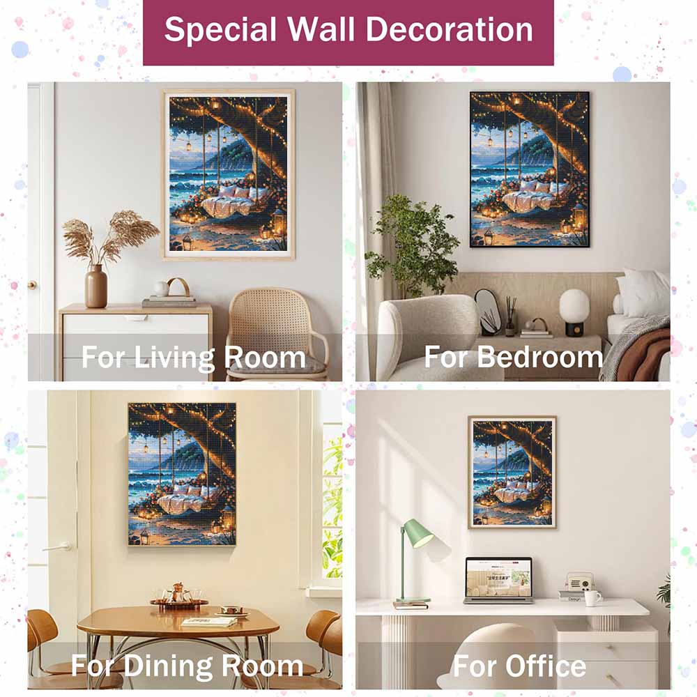 Peinture diamant balançoire de plage sous arbre DIY 5D kit de décoration de pièce de maison