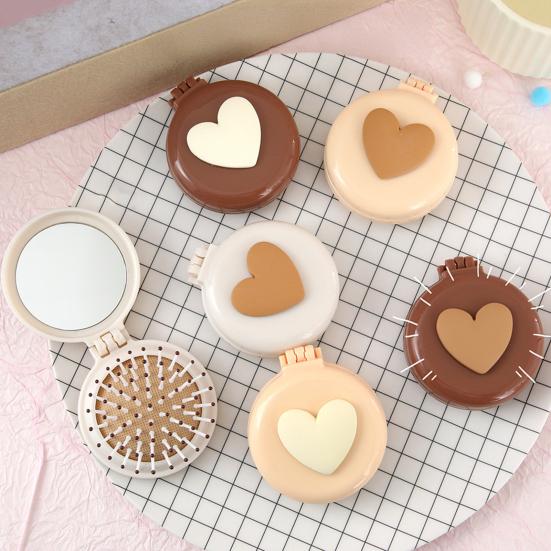 2-In-1 Mini Folding Hair Brush with Makeup Mirror Portable Travel Air Cushion Comb Women Girls Scalp Massage Detangling Brush