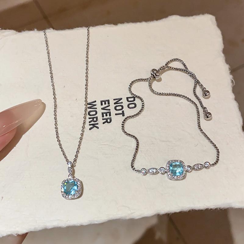 Minimalist Blue Cubic Zirconia Adjustable Bracelet For Women Gift Ideas