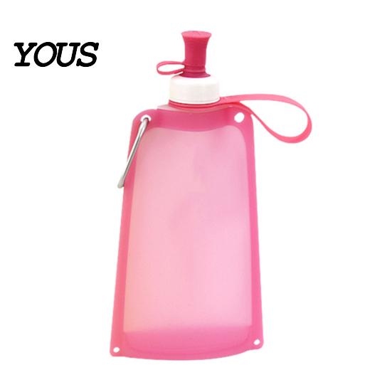 Leakproof Outdoor Flask 500ML Collapsible Silicone Water Bottle, Portable Folding Drinking Bag, Lightweight Travel Bottle Pouch with Lanyard