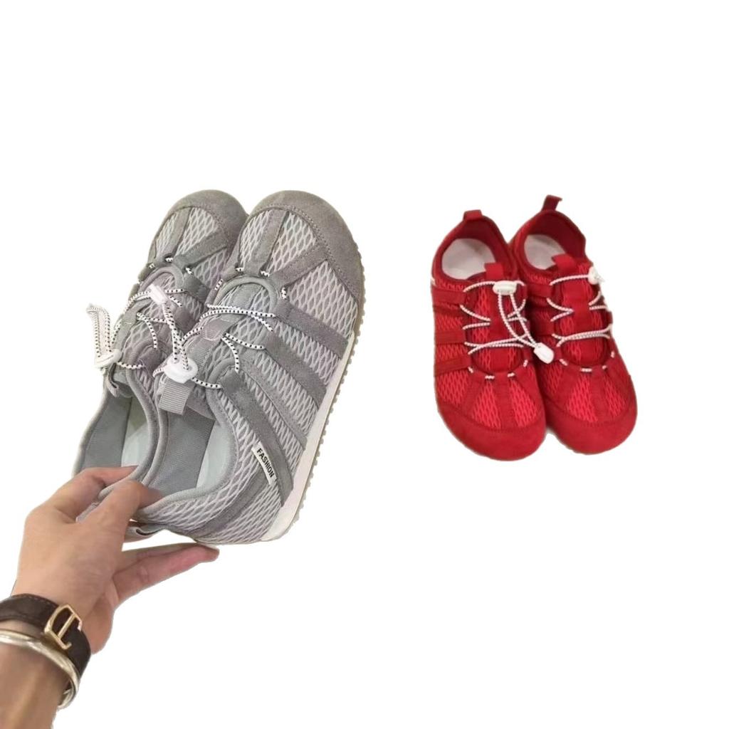 Bamuxiu 2025 summer new women's shoes mesh round head flat bottom casual sports shoes single shoes non-slip bottom flat heels