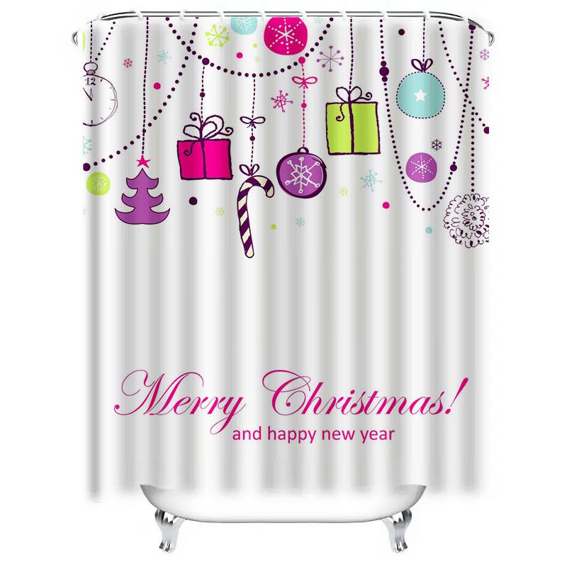 Tu Charming Christmas Shower Curtain Festive Holiday Bathroom Decor Merry Xmas Pattern Waterproof Fabric Home Decoration Backdro