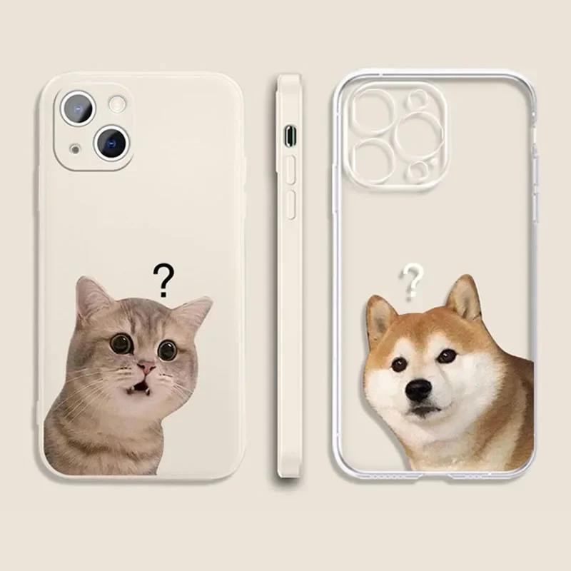 Cute Animal Dog Cat Couple Phone Case For iPhone 16 13 15 12 11 14 Pro Max Mini XS X 8 7 Plus 16E SE Shockproof Cover Fundas