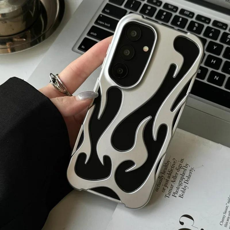 3D Flame Pattern Hollow Case For Samsung Galaxy S25 S24 Plus S23 S22 Ultra A55 A54 A15 A16 A26 A36 A56 5G Heat Dissipation Cover