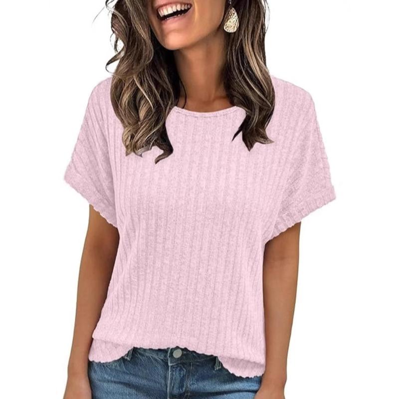 Women's 2025 Short Sleeve Crew Neck T Shirt Casual Loose Ribbed Knit Pullover Sweater Tops Summer Spring Outfits Gifts