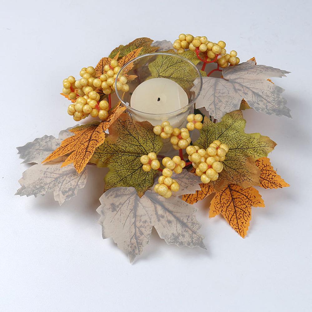 Thanksgiving Candle Rings Artificial Maple Leaves Pumpkin Candle Wreath Fall Candle Holder Table Centerpieces