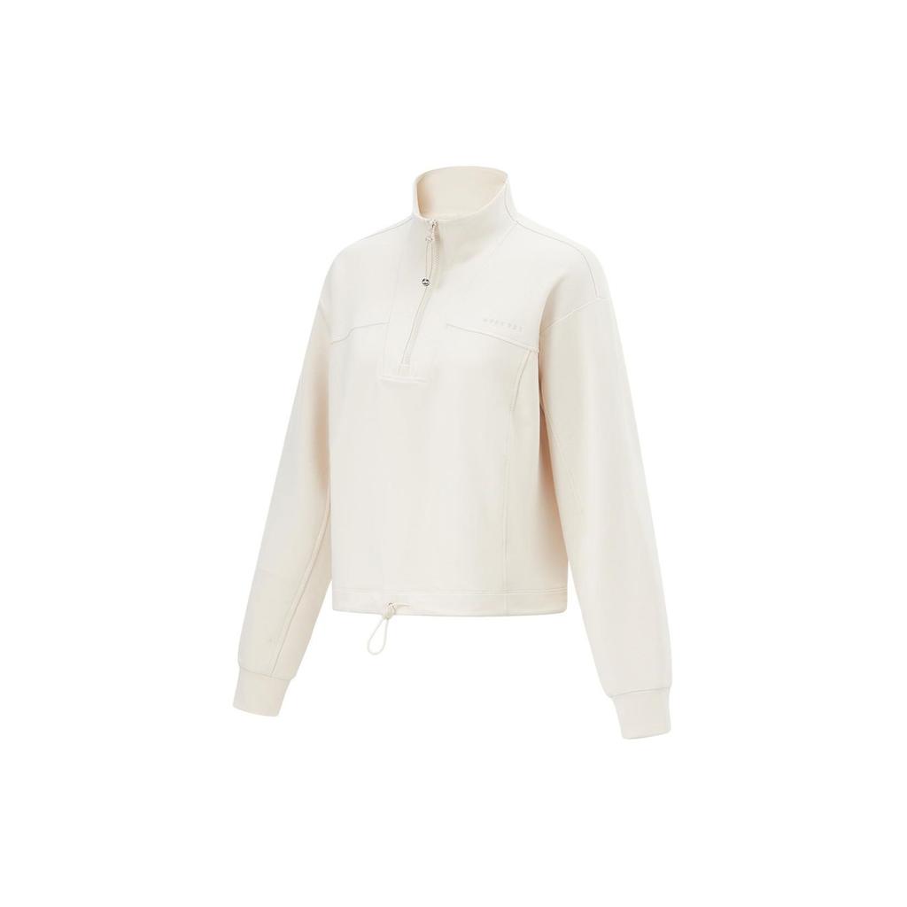 Li-Ning Fitness Series Solid Color Half-Zip Stand Collar Loose Sweatshirt Women Sweatshirt Gravel-Gray AWDU124-4