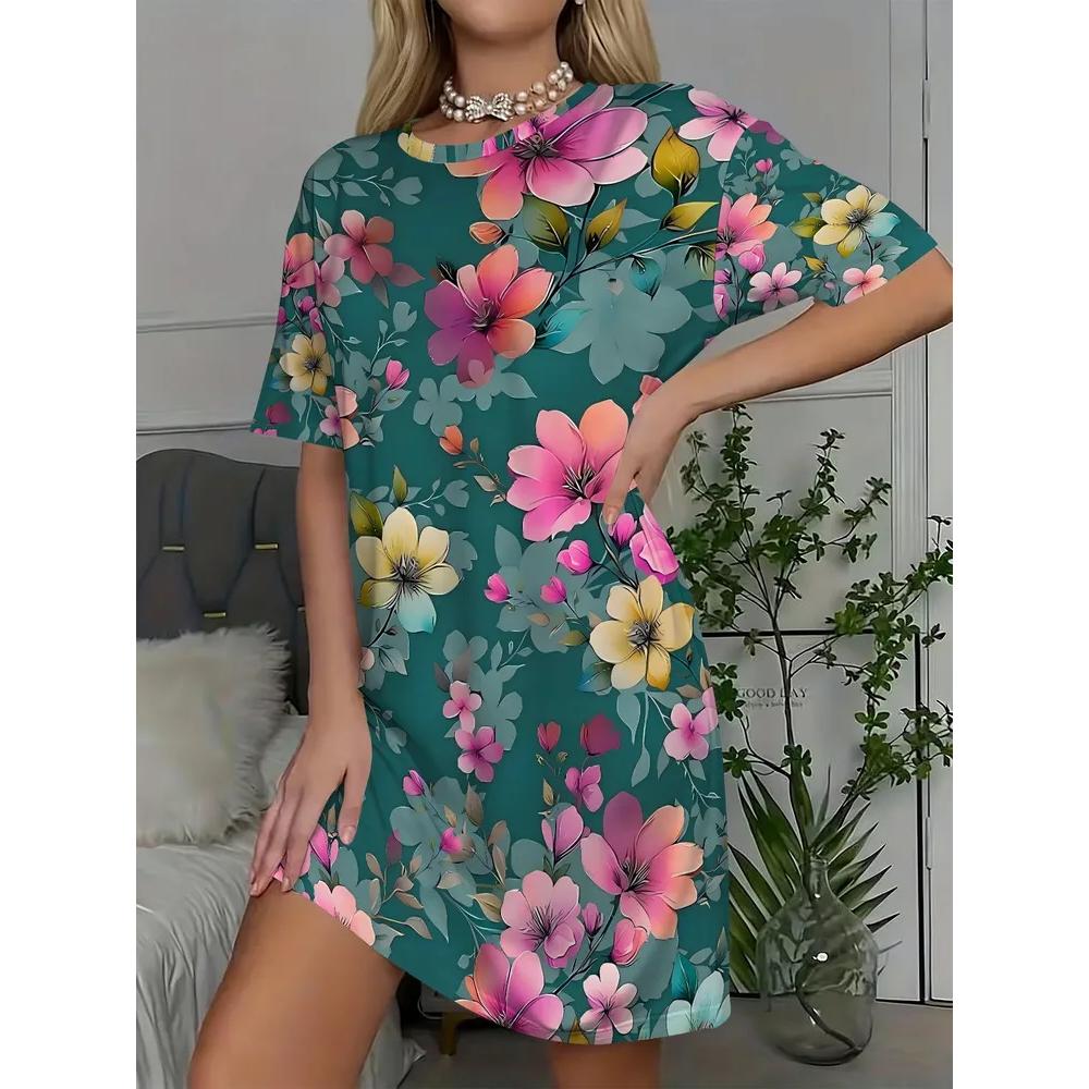 Casual Versatile T-shirt Dress Comfortable Loose Crew Neck Casual Dresses