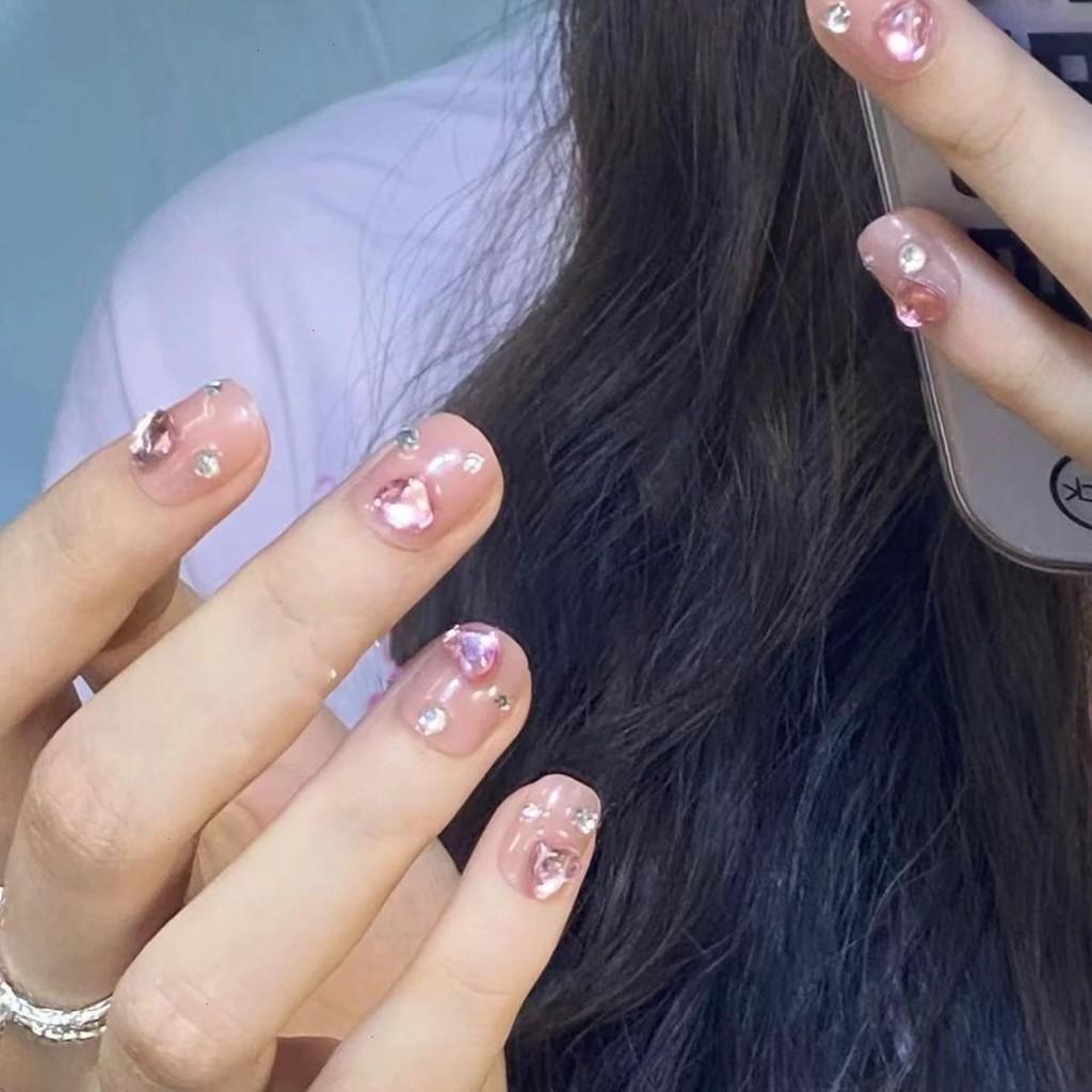 

Cute Nail Short Pink Heart Fashion Art Student Whitening Removable Simplicity XS