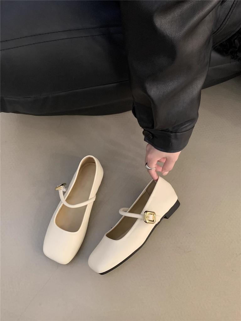 French square toe pumps single shoes women's shoes 2025 new summer fairy style flat Mary Jane shoes gentle wind