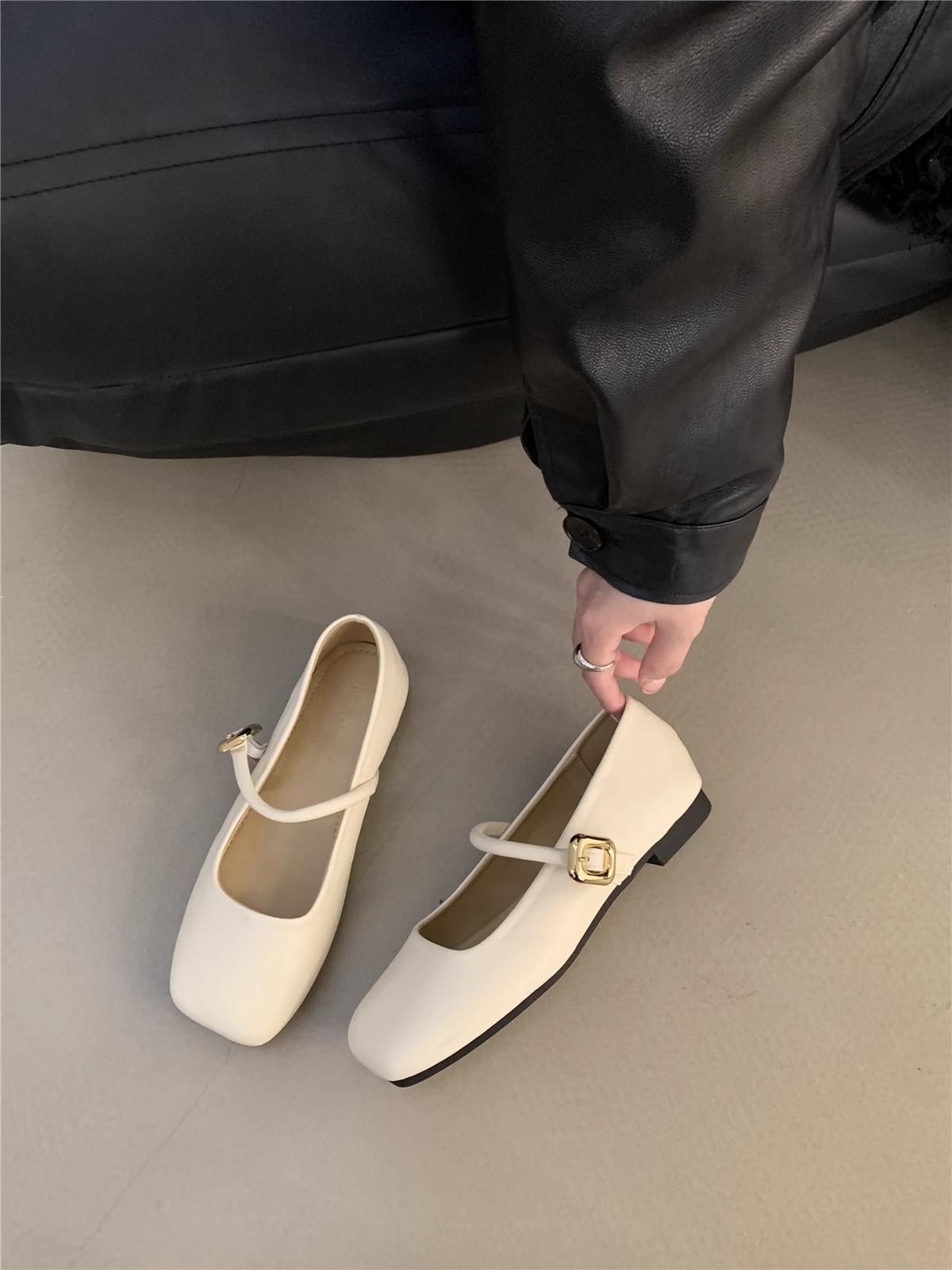 

Французские туфли-лодочки с квадратным носком, одинарные туфли, женская обувь 2025, новая летняя обувь в сказочном стиле, балетки Мэри Джейн, нежный ветер 40 бежевый