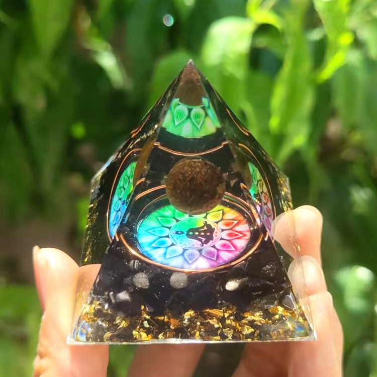 Energy Pyramid Reiki Natural Amethyst Ball Healing Crystals Chakra Tool Ornaments Resin Stones Craft Kids Gift Pyramid
