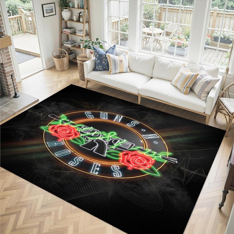 Guns N’ Roses Design Crystal Velvet Carpet Cozy Non?Slip Printed Rug For Bedroom Living Room Entrance