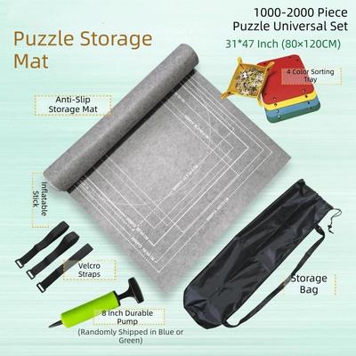 Roll Up Jigsaw Puzzle Storage Mat Set Non-Slip Polyester Puzzles Keeper with Inflatable Stick with Storage Bag Puzzle Saver Pad