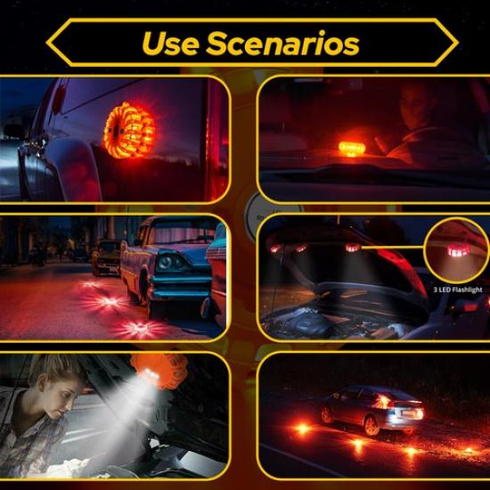 6X LED Road Flares Emergency Disc Safety Roadside Warning Flashlight Worklight
