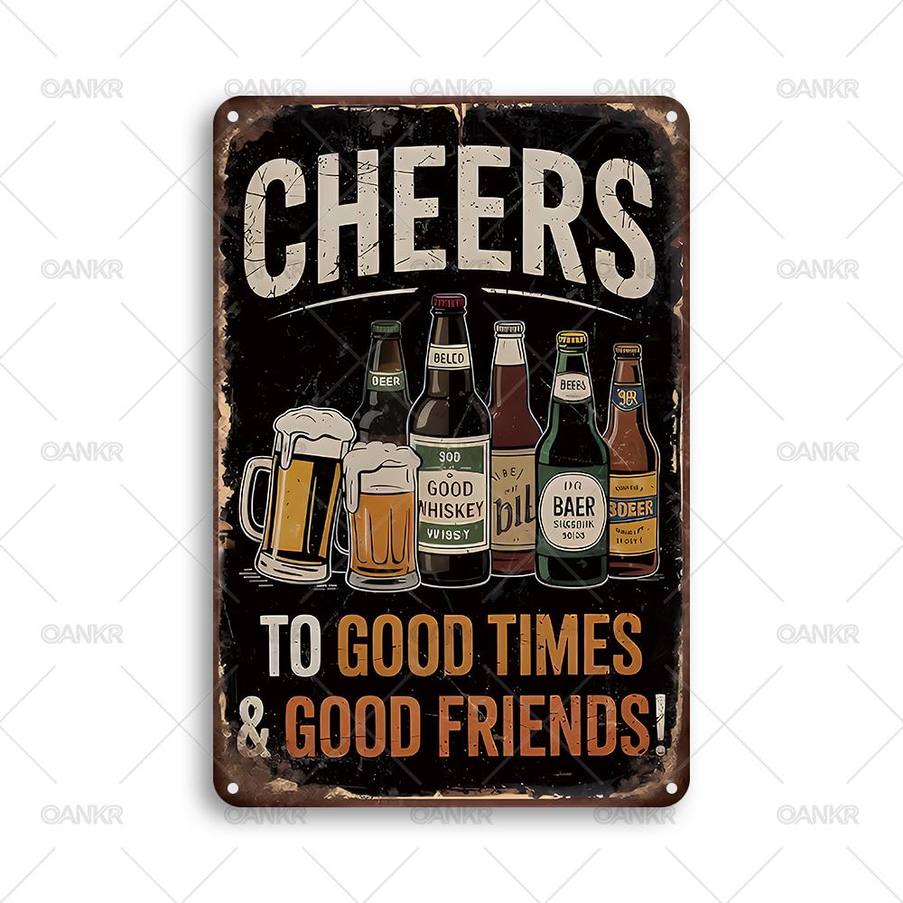 

Vintage Beer Poster Metal Tin Sign Cheers To Good Times And Good Friends Metal Signs for Man Cave Bar Home Wall Decor Plaque 20x30cm（7.8x11.8inch）