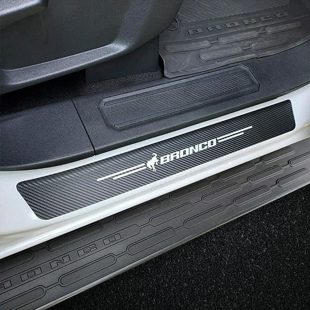 For Bronco Sport Car Door Sill Protector 2022   4Pcs Carbon Fiber Threshold Sill Stickers Ford Bronco 4-Door