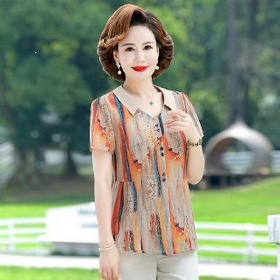 

2026 Women s Summer Ice Silk T-Shirt: Stylish Short Sleeve Top for Middle-Aged and Elderly Moms 4XL помаранчевий
