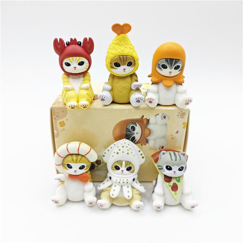 Charming Q Style Fried Shrimp Cat Blind Box Toys Pvc Cute Figurines Set Of Six