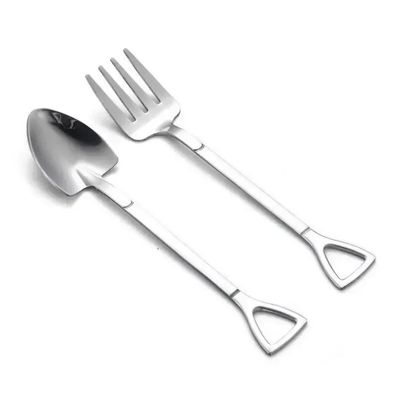 Household Kitchen Tools Creative Shovel Shape Spoon Fork Stainless Steel Tableware New Shovel Spoon Fork Children Fork Spoons