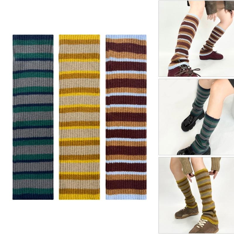 Womens Lolitas Stripe Knitted Long Socks Leg Warmers Harajuku Japanese Lovely Boot Socks Winter Ankle Heap Socks Gifts