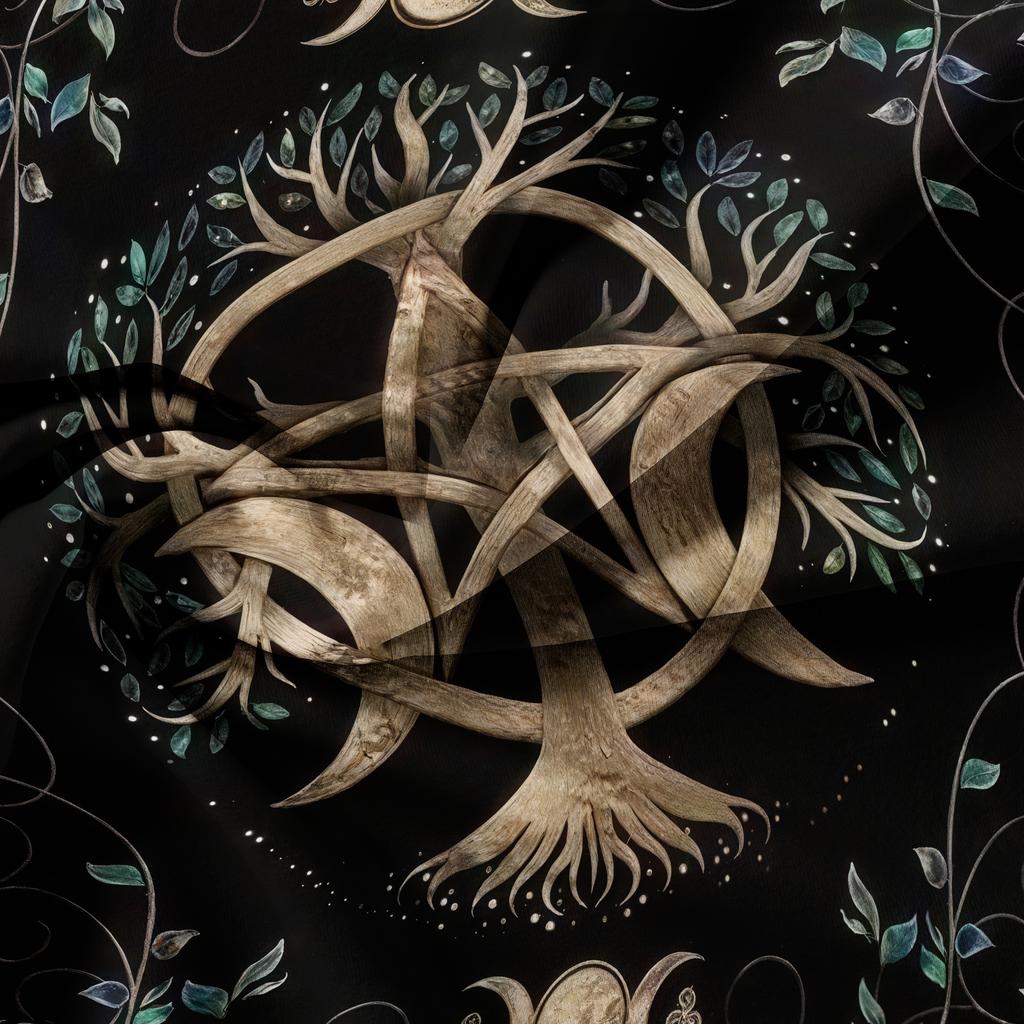 3pcs Tree Of Life, Pentagram, Triple Moon Phase,Green Vines And Leaves Digital Print Bedding Duvet Cover Set