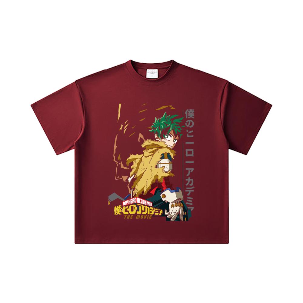 

260 GSM Double Yarn 32 Count 100% Cotton My Hero Academia V25 Deku Print Unisex Heavy Cotton T Shirt 2XL вина червоного кольору