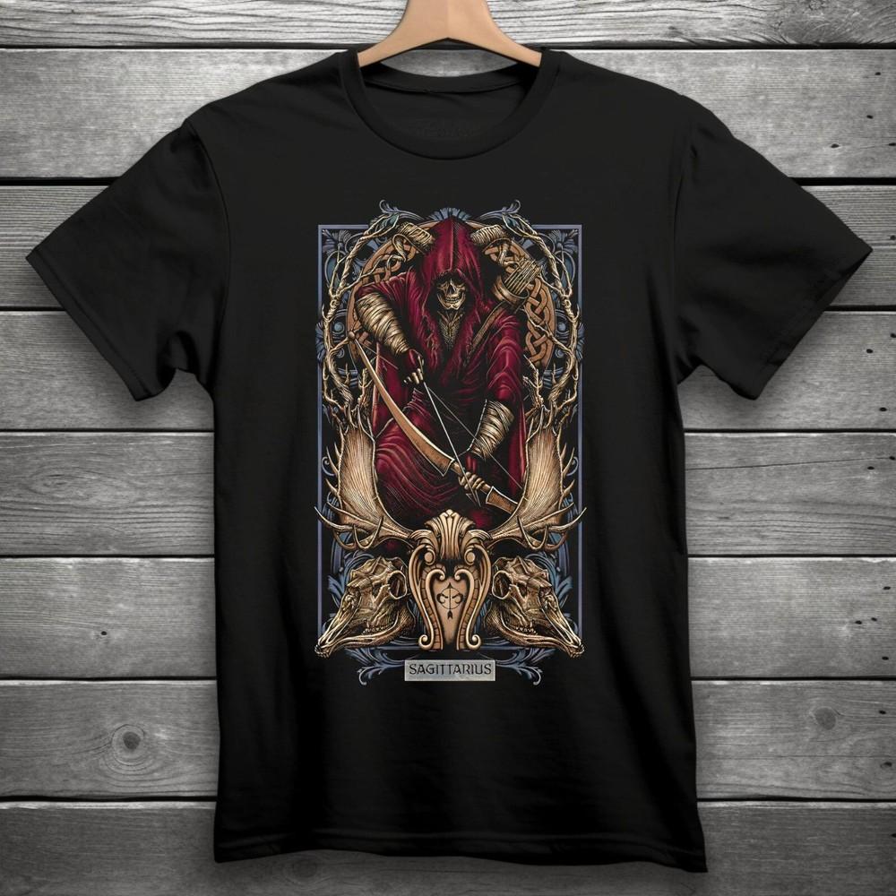 Sagittarius Zodiac Sign Goth Skull Unisex Black TShirt S3XL Unisex T-Shirt S