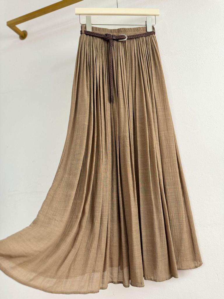 European-American Cotton Linen Patchwork Midi Skirt: Versatile Classic for Spring/Summer