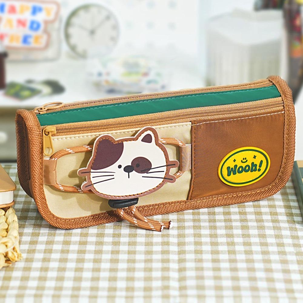 

Large Capacity Pen Bag Retro Stationery Organizer Cartoon Stationery Storage Bag School Office кавовий