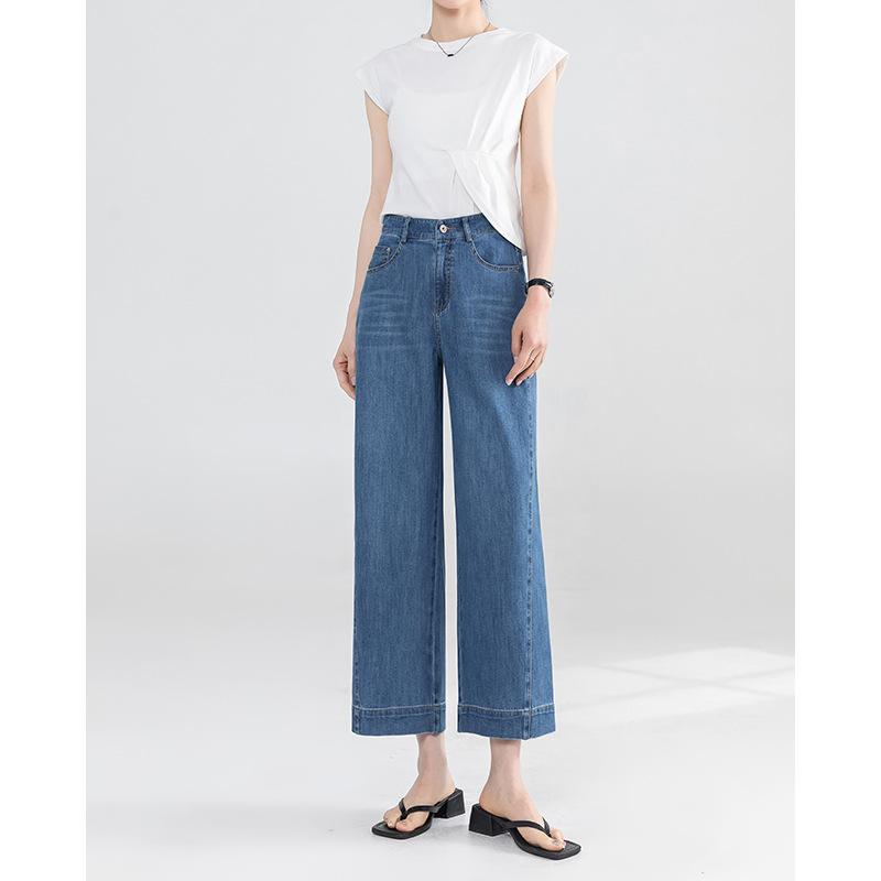 

Свободные прямые джинсы для женщин с высокой талией, летний тонкий стиль, стройнящие и драпирующиеся брюки широкого кроя 3XL