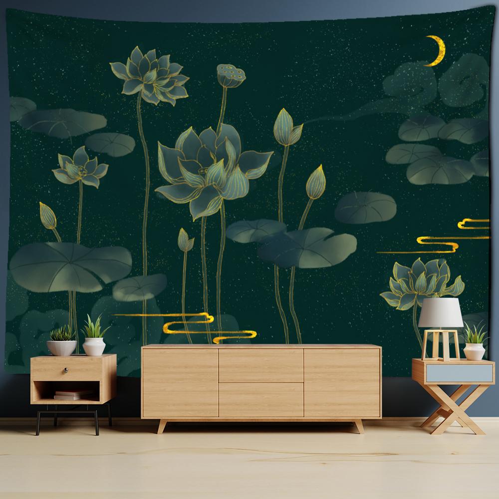 Tapiserie murală de fundal cu pește de lotus, perete în stil boem, artă psihedelică, estetică minimalistă, agățat de perete pentru cameră