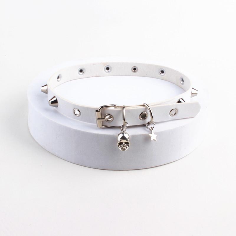 Y2K Punk Skull Pentagram PU Choker, Dark Rock Alt Hot Girl Clavicle Necklace