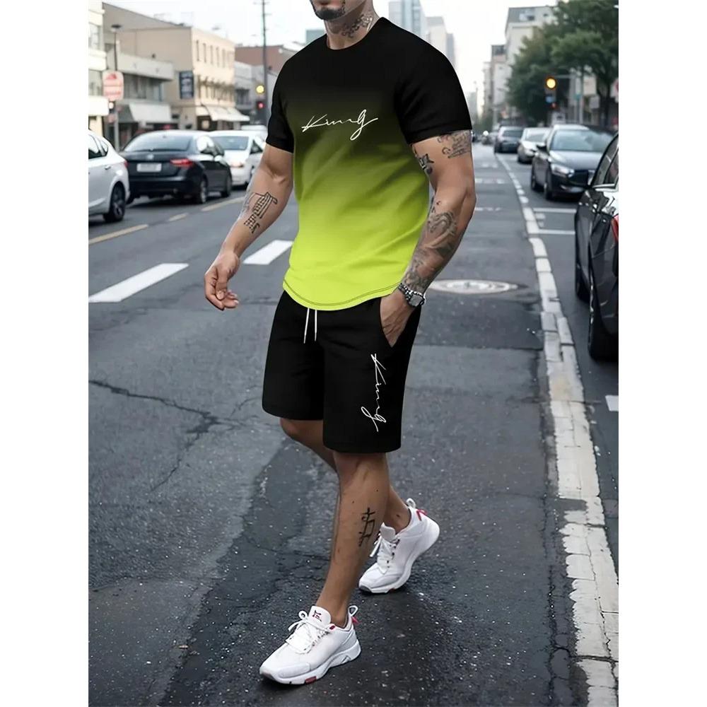 

Summer Men s Gradual Change Sports Suit Fashion Trend Versatile Breathable 6XL